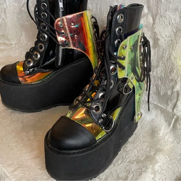 Demonia Black and hologram Platform Shoes - Picture 3 of 4